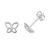 Acotis Gold Jewellery 9ct White Gold Butterfly With Single Zirconia Stud Earrings