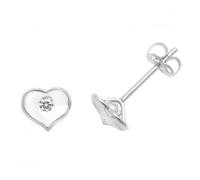 Acotis Gold Jewellery 9ct White Gold Heart With Single Zirconia Stud Earrings ES430W -