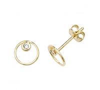 Acotis Gold Jewellery 9ct Yellow Gold Double Circle With Single Zirconia Stud Earrings