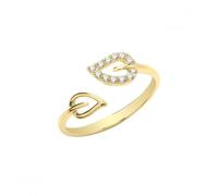 Acotis Gold Jewellery 9ct Yellow Gold Zirconia Double Leaf Open Ring RN1606 - Size S