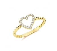 Acotis Gold Jewellery 9ct Yellow Gold Zirconia Heart Bobble Ring RN977 - - Size L