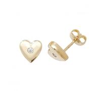 Acotis Gold Jewellery 9K Gold Heart Stud Earrings with Single Zirconia Stone ER096 -