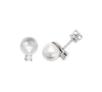 Acotis Silver Jewellery Luxurious Silver Zirconia & Pearl Stud Earrings - Sterling Silver / Freshwater Pearl