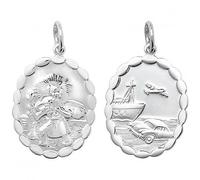 Acotis Silver Pendant St Christopher Double-Sided Wavy-Edge Oval - Sterling Silver
