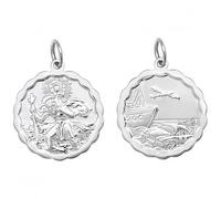 Acotis Silver Pendant St Christopher Double Sided Wavy-Edge - Sterling Silver