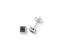 Acotis Silver Stud Earrings Square Black Zirconia G5316BK - - Sterling Silver