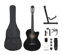 Acoustic Cutaway Guitar 4/4 Black Basswood Nylon 65cm Scale 4-Band EQ Bundle Set