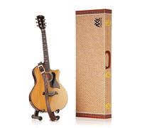 Acoustic Cutaway Miniature Guitar | Handmade Wooden Mini Replica by Axe Legends | Includes Personalised Mini Leather Guitar Strap and A-Frame Display Stand | 25 cms Tall | Shipped in Gift Box
