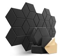 Acoustic foam panels 12/6/1 Pack HexagonalSelf-adhesive Acoustic Panels Sound Proof Foam Y-Lined Design to Absorb Noise Eliminate Echoes Black(Type 1,9MM 12 PACK)