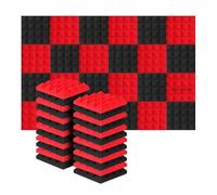 Acoustic Foam Panels 24Pcs 25x25x5cm Studio Acoustic Soundproof Foam Noise Insulation Sound Absorption Treatment Panels Black And Blue(12Black12Red)