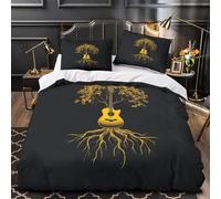 Acoustic guitar 3D Digital Print Comforter Cover 3pcs Microfibre Fade-Resistant Soft Nature fusion Quilt Cover 2 Pillow Shams Zipper Closure Bed Linen Family & Guests Double（200x200cm）