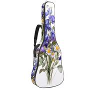 Acoustic Guitar Bag 1 cm Thick Padding, Waterproof Oxford Cloth Guitar Bag Backpack for 40-42 Inch Electric Bass Classical Guitars, Watercolor Purple Wild Flowers Bouquet with Butterflies