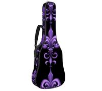 Acoustic Guitar Bag 1 cm Thick Padding, Waterproof Oxford Cloth Guitar Bag Backpack for 40-42 Inch Electric Bass Classical Guitars, Mardi Gras Purple Fleur De Lis Pattern