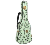 Acoustic Guitar Bag 1 cm Thick Padding, Waterproof Oxford Cloth Guitar Bag Backpack for 40-42 Inch Electric Bass Classical Guitars, Flowers Leaves Herbs Plants Sage Green Pattern