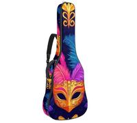 Acoustic Guitar Bag 1 cm Thick Padding, Waterproof Oxford Cloth Guitar Bag Backpack for 40-42 Inch Electric Bass Classical Guitars, Mardi Gras Colorful Feathers and Fleur De Lis