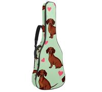 Acoustic Guitar Bag 1 cm Thick Padding, Waterproof Oxford Cloth Guitar Bag Backpack for 40-42 Inch Electric Bass Classical Guitars, Cute Sausage Dogs with Hearts