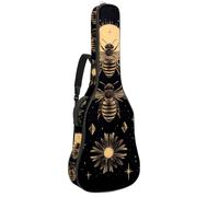 Acoustic Guitar Bag 1 cm Thick Padding, Waterproof Oxford Cloth Guitar Bag Backpack for 40-42 Inch Electric Bass Classical Guitars, Bee Plants Flowers Phases of The Moon Stars Black Background