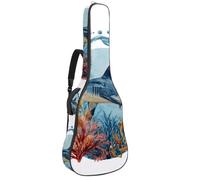 Acoustic Guitar Bag, Soft Guitar Case with 2 Pockets and Back Hanger Loop for 40 41 42 Inch Electric Bass Classical Guitars, Ocean Shark with Leaves Bubbles and Coral Starfish