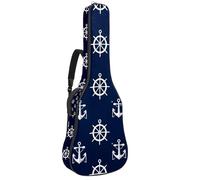 Acoustic Guitar Bag, Soft Guitar Case with 2 Pockets and Back Hanger Loop for 40 41 42 Inch Electric Bass Classical Guitars, Nautical Anchors and Steering Wheels on Navy Blue Background