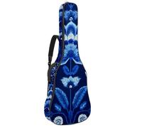 Acoustic Guitar Bag, Soft Guitar Case with 2 Pockets and Back Hanger Loop for 40 41 42 Inch Electric Bass Classical Guitars, Ethnic Paisley Embroidery Blue Flowers Pattern