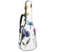 Acoustic Guitar Bag, Soft Guitar Case with 2 Pockets and Back Hanger Loop for 40 41 42 Inch Electric Bass Classical Guitars, Watercolor Wildflowers Butterflies Dragonfly Floral