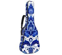 Acoustic Guitar Bag, Soft Guitar Case with 2 Pockets and Back Hanger Loop for 40 41 42 Inch Electric Bass Classical Guitars, Paisley Embroidery Blue Flowers Pattern