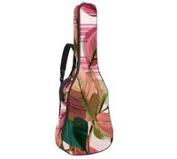 Acoustic Guitar Bag, Soft Guitar Case with 2 Pockets and Back Hanger Loop for 40 41 42 Inch Electric Bass Classical Guitars, Tropical Leaves with Horizontal Abstract Pink Line