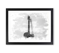Acoustic Guitar Black and White No.3 V3 Modern Framed Print | A3 Black Framed Wall Art | Ready to Hang | Modern Music Picture | Living Room Bedroom Lounge Office