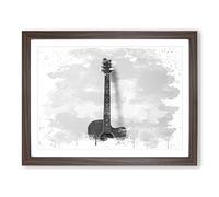 Acoustic Guitar Black and White No.3 V3 Modern Framed Print | A4 Walnut Framed Wall Art | Ready to Hang | Modern Music Picture | Living Room Bedroom Lounge Office