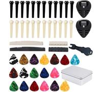 Acoustic Guitar Bridge Pins Pegs Guitar Accessories Kit with Picks for Guitar,Guitar Pick Holder,Guitar Saddle Nut and Bridge Pin Puller Remover (50PCS)