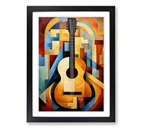 Acoustic Guitar Cubism No.2 Framed Print | A2 Black Framed Wall Art | Ready to Hang | Cubist Music Picture | Living Room Bedroom Lounge Office
