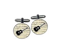 Acoustic Guitar Cufflinks for Men - Folk & Singer-Songwriter Musician Gift - Vintage Sheet Music Design - Groomsmen, Secret Santa & Stocking Filler