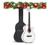 Acoustic Guitar For Beginners, Adult, Teens, Full Size Brass String Acustica Guitarra Bundle Set With Gig Bag, Strap, Tuner, Cutaway Design(White,40 inches)