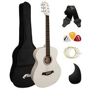 Acoustic Guitar for Beginners - Full Size, Steel-String - includes Gig-bag, Strap, Scratchplate and Spare Strings - White - TIGER ACG2-WH