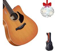 Acoustic Guitar Full Size Dreadnought Cutaway with Adjustable Chord Strap, Tuner, and Spare Strings - Beginner Wooden Guitar, 41 Inch