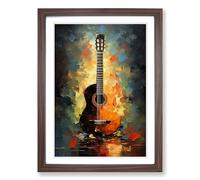 Acoustic Guitar Impressionism Framed Print | A2 Walnut Framed Wall Art | Ready to Hang | Impressionist Music Picture | Living Room Bedroom Lounge Office