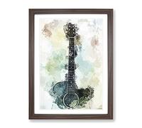 Acoustic Guitar In Abstract Modern Framed Print | A4 Walnut Framed Wall Art | Ready to Hang | Abstract Music Picture | Living Room Bedroom Lounge Office