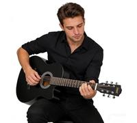 Acoustic Guitar Kits for Beginners Adults, Cutaway Acustica Guitarra Bundle Kit Wooden Bowl Guitarra Starter Set Package(Black look,38 in)