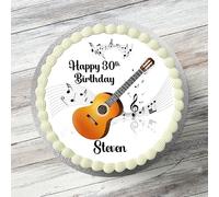 Acoustic Guitar Music Themed Personalised Cake Topper, 7.5" Round