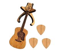 Acoustic Guitar Pick Holder | 2024 Wooden Box with 3 Picks - Exquisite Solid Wood Case for Electric Bass, Friends and Musicians | Decorative Container for Guitar Picks, Bass Gi, Guitar Case + Stand +