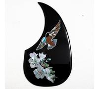 Acoustic Guitar Pickguard for Martin D45 Style 40-42 Inch Dreadnought Guitar, Real Abalone Bird & Floral Inlay, 2mm Self Adhesive Scratch Plate Protection Guard, Black