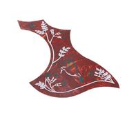 Acoustic Guitar Pickguard, Self Adhesive PVC Scratch Plate with Red Base, White Floral & Bird Design, for 40in 41in 42in Guitars