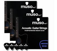 Acoustic Guitar Strings, Phosphor Bronze, Medium Gauge 12-53, With 5 Free Picks, Pack of 3 - Full-Bodied Tone, Long Life, Smooth Playability & Stable Tuning for All Acoustic Styles