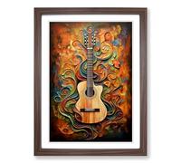 Acoustic Guitar Tachisme Framed Print | A2 Walnut Framed Wall Art | Ready to Hang | Modern Music Picture | Living Room Bedroom Lounge Office