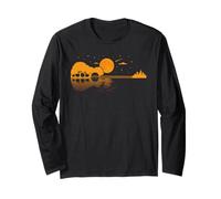 Acoustic Guitar Tree Moon Reflection Landscape Guitarists Long Sleeve T-Shirt