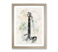 Acoustic Guitar Watercolour Modern Framed Print | A2 Oak Framed Wall Art | Ready to Hang | Modern Music Picture | Living Room Bedroom Lounge Office