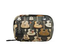 Acoustic Guitars Music Seamless Pill Case with Removable Internal Plastic Boxes Organizer, Small Medicine Bag Holder Zippered Carrier for Travel Storage Container