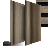 tectake® Set of 4 Acoustic Wall Panels in MDF & Elegant Real Wood Veneer, Sound-Absorbing Acoustic Panels with Felt Fabric & Wood Slats, Adjustable Size & Easy Installation - Dark Oak