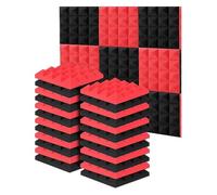 Acoustic Panels 24 Pack Sound Proofing Foam Tiles, Stick Installation for Instant Noise Reduction on Any Wall(12 black+12 red)