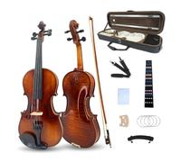 Acoustic Violin Kit for Beginners, 1/2 Size, 4 String, Ebony Flame Maple Spruce Wood, with Case, Bow, Shoulder Rest, Strings, Tuner (1/2)